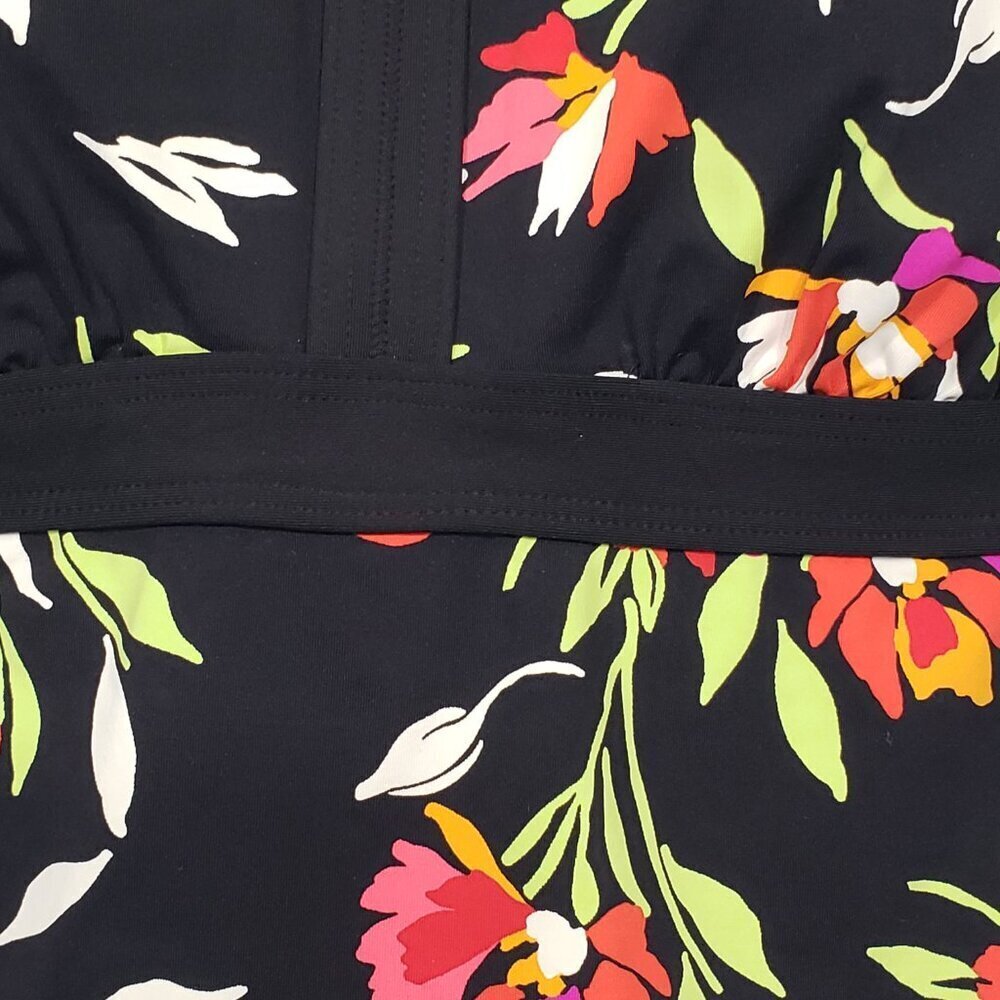 Lands' End Black Pink Orange Floral Swim Tank Women's Size 12 adjustable straps - Picture 4 of 4